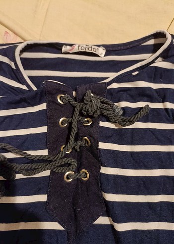 FONDA Çizgili Lacivert Streçli Kadın uzun Tişört - Görsel 2