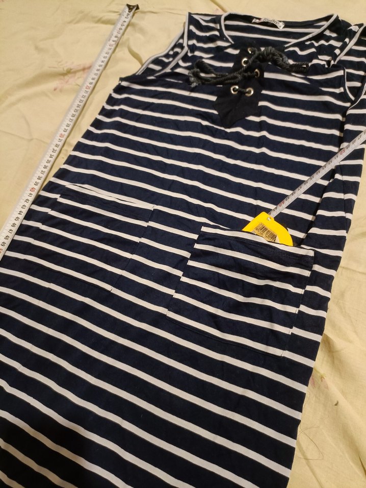 FONDA Çizgili Lacivert Streçli Kadın uzun Tişört - Görsel 5