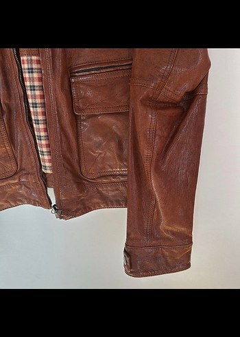 Taba Massimo Dutti orijinal Deri Kadın Ceket - Görsel 4
