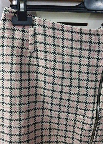 40 Beden Fermuarlı Pembe Ekose Mini Etek