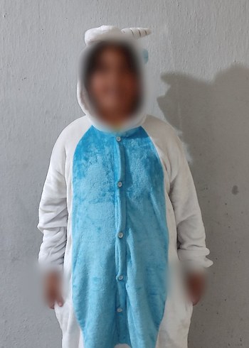 Mavi Kapüşonlu Çocuk Tulum 160 boy cepli