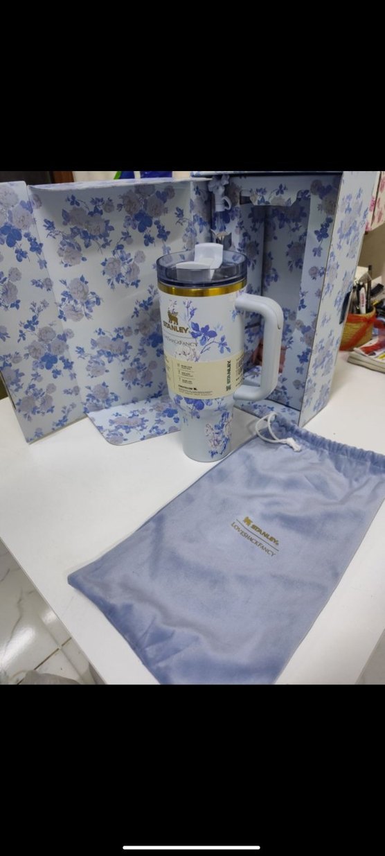 Mavi Çiçek Desenli Seramik Termos - Görsel 2