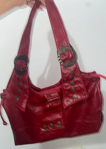 Kırmızı Deri vintage çanta citybag