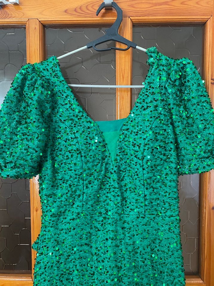 Yeşil Parlak pullu Uzun Elbise - Görsel 4