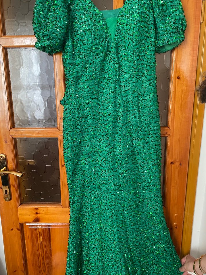 Yeşil Parlak pullu Uzun Elbise - Görsel 3