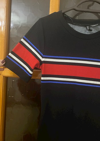 Çizgili Kısa Kollu Midi Elbise - Görsel 2