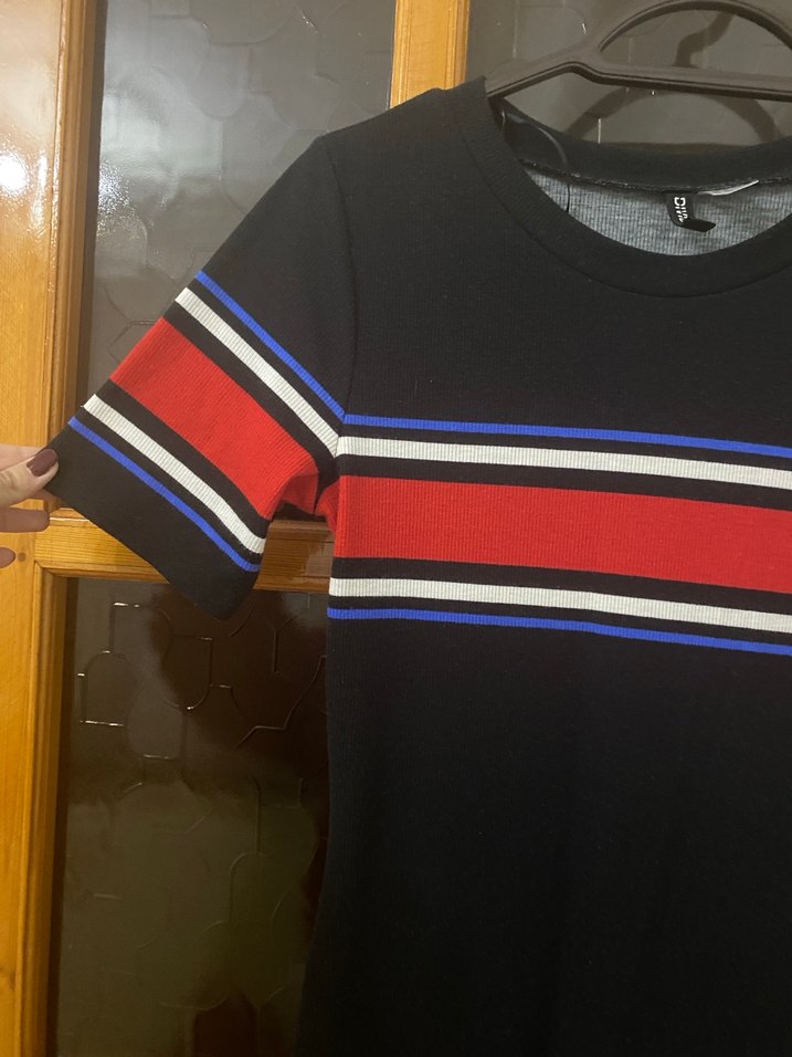 Çizgili Kısa Kollu Midi Elbise - Görsel 2