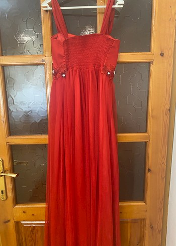 Kırmızı Uzun Drapeli Abiye Elbise - Görsel 4