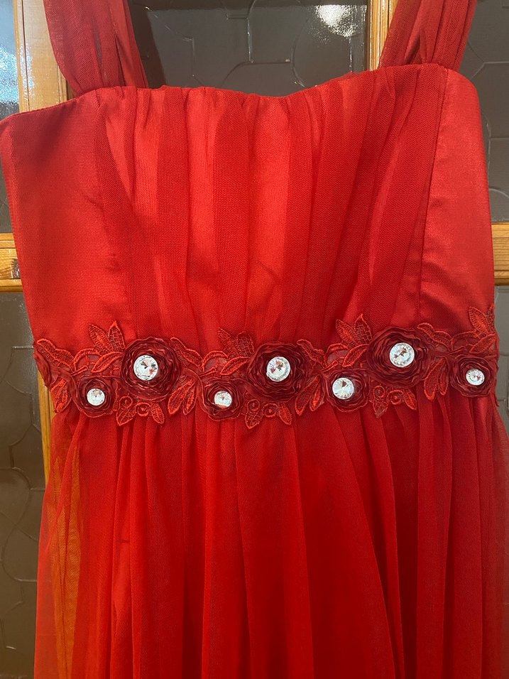 Kırmızı Uzun Drapeli Abiye Elbise - Görsel 2