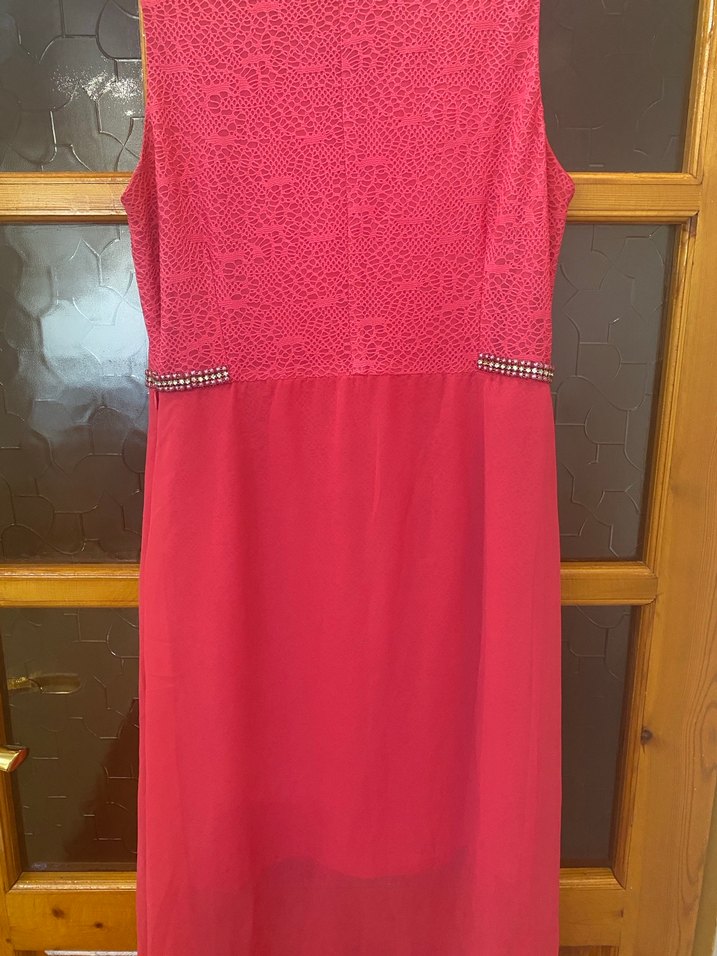 Dantel Detaylı Pembe Uzun Abiye Elbise - Görsel 5