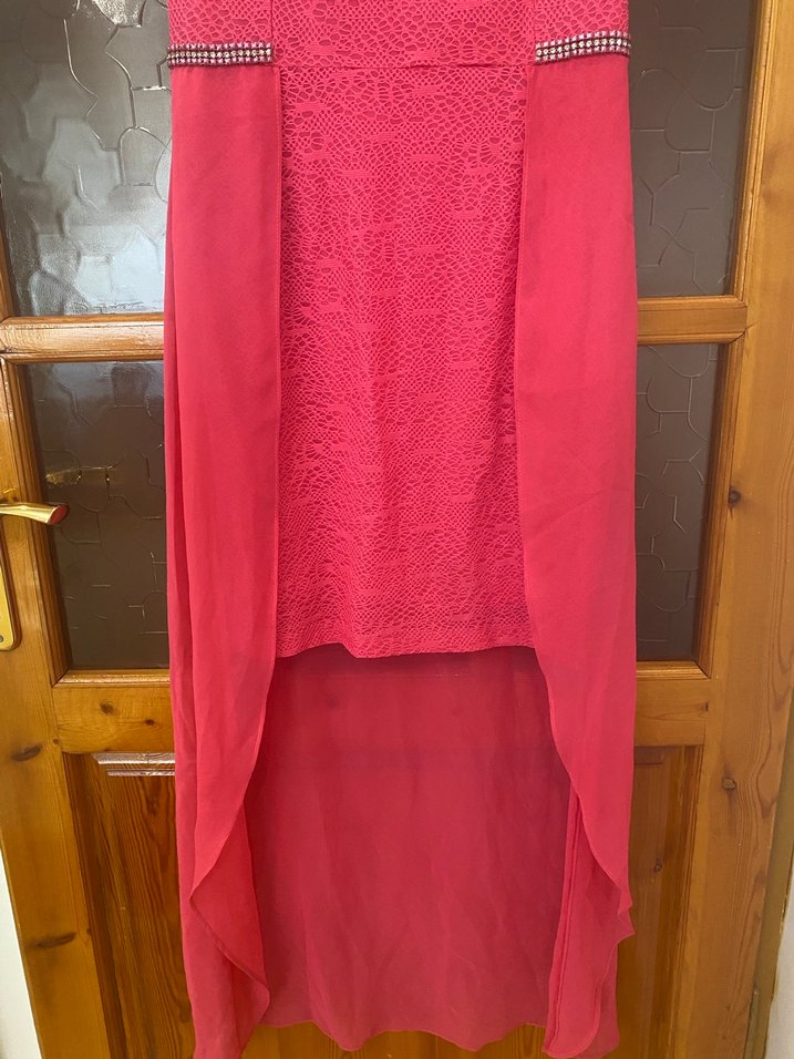 Dantel Detaylı Pembe Uzun Abiye Elbise - Görsel 3