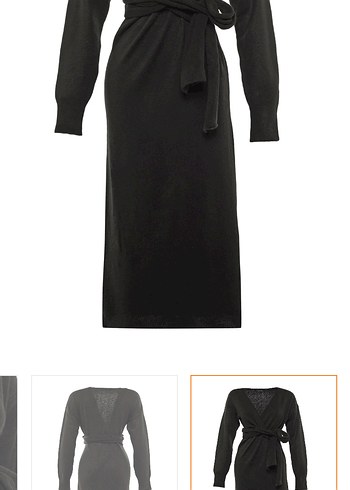 Siyah V Yaka Örgü Yün Midi Elbise - Görsel 4