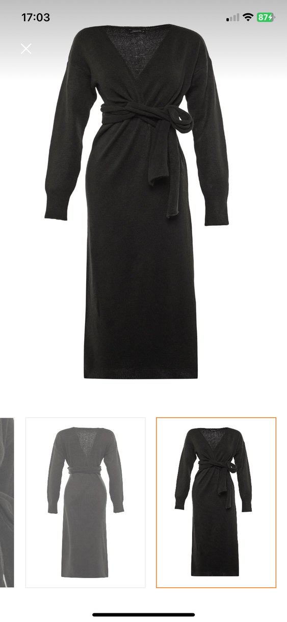 Siyah V Yaka Örgü Yün Midi Elbise - Görsel 4