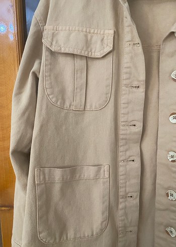 Bej Düğmeli Kadın Midi Ceket - Görsel 4