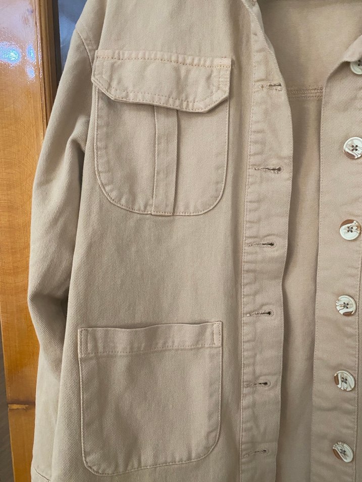 Bej Düğmeli Kadın Midi Ceket - Görsel 4