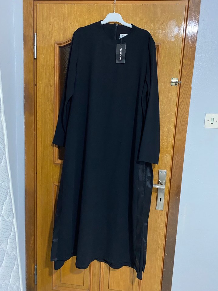 Drapeli Siyah Uzun Kollu Uzun Elbise - Görsel 4