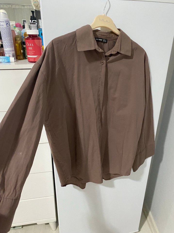 Kahve Renkli Uzun Kollu Kadın Gömlek - Görsel 2