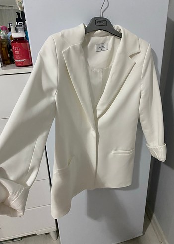 Düğmeli Beyaz Kadın Blazer Ceket - Görsel 3