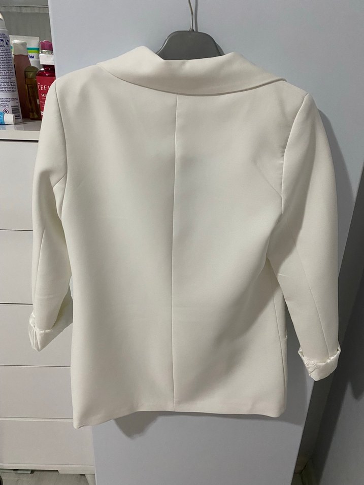 Düğmeli Beyaz Kadın Blazer Ceket - Görsel 4