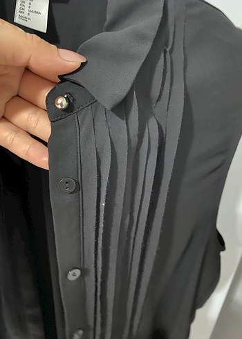 Siyah Pilili Kolsuz Ofis Gömlek - Görsel 3