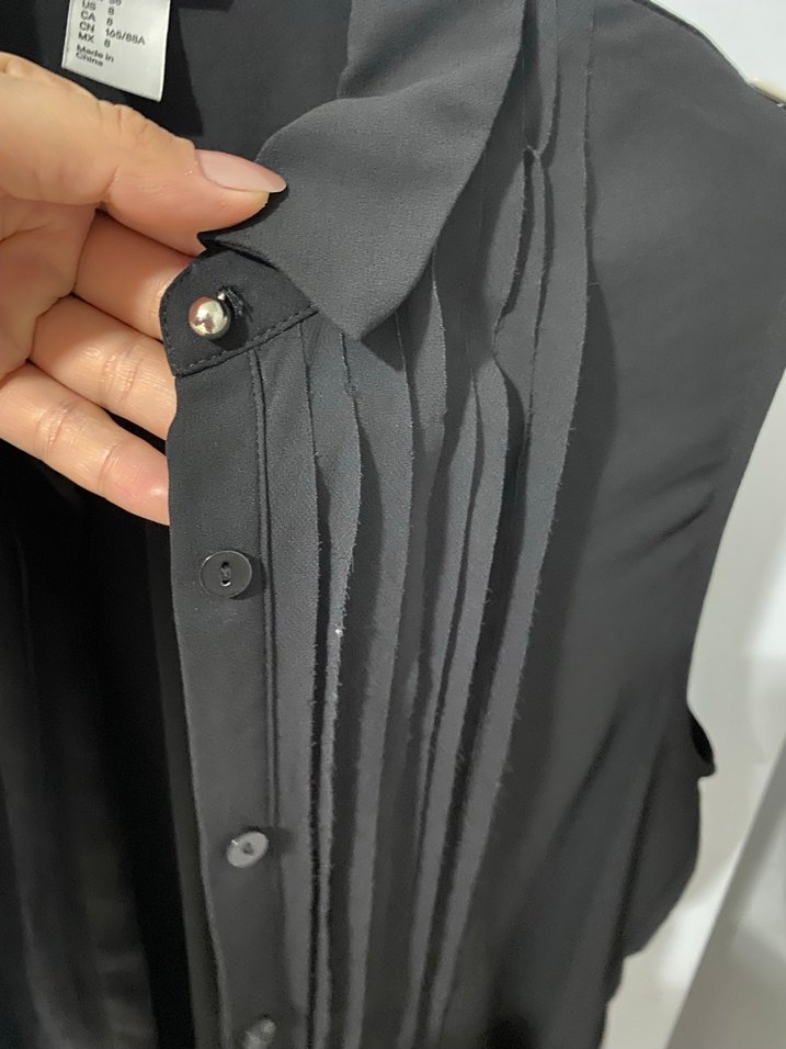 Siyah Pilili Kolsuz Ofis Gömlek - Görsel 3