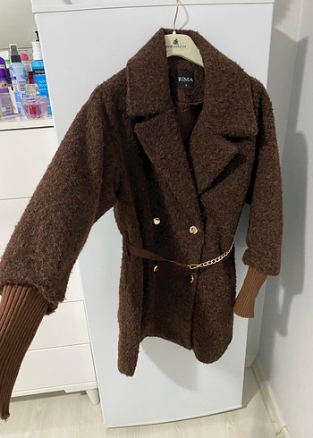 Kahverengi Kısa Yünlü Kürk Detaylı Kadın Kaban - Görsel 3