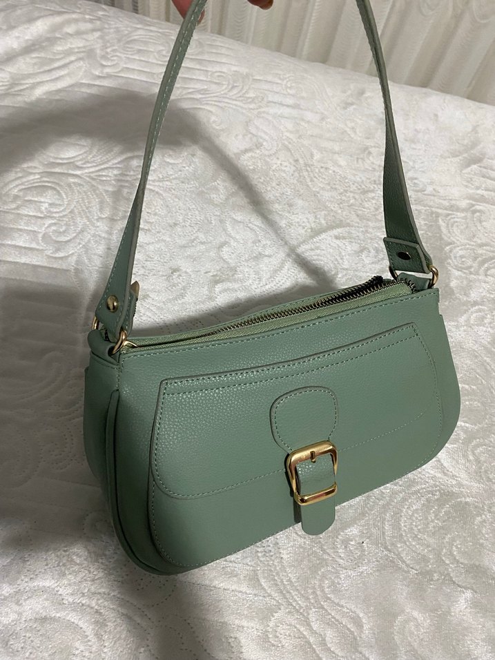 Yeşil Deri Tokalı Kadın Çanta - Görsel 5