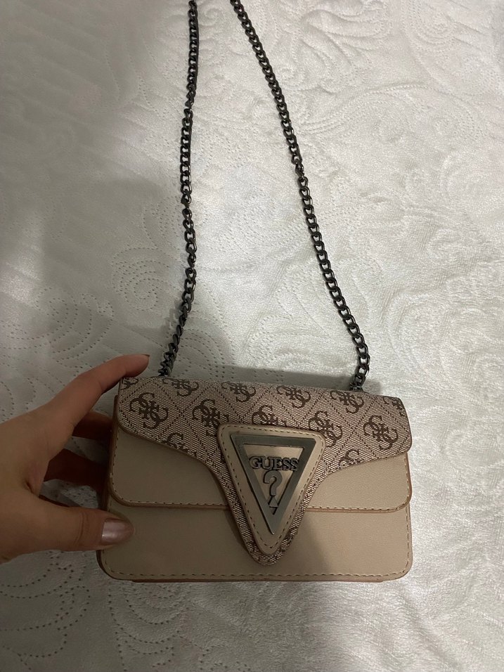 Zincir Detaylı Bej Kadın Omuz Çantası - Görsel 3