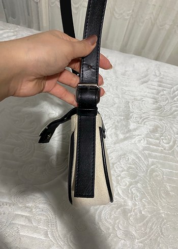 Bej Siyah Tokalı Deri Omuz Çantası - Görsel 6