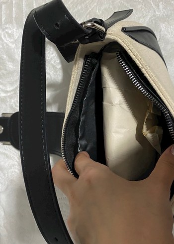 Bej Siyah Tokalı Deri Omuz Çantası - Görsel 4