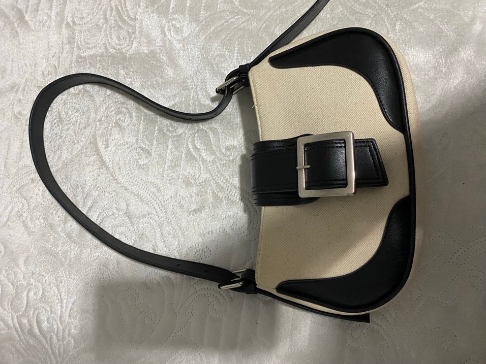 Bej Siyah Tokalı Deri Omuz Çantası - Görsel 5