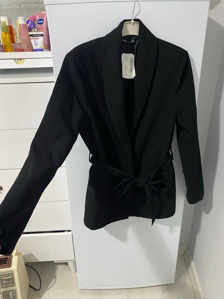 Kadın Siyah Kuşaklı Blazer Ceket - Görsel 3