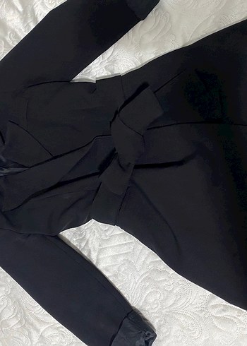 38 Beden siyah Renk Kadın Siyah Kemerli Notch Yaka Blazer
