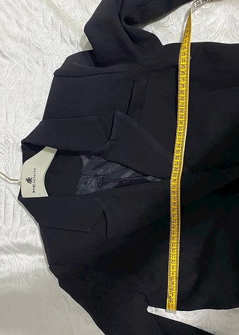 38 Beden Kadın Siyah Kemerli Notch Yaka Blazer
