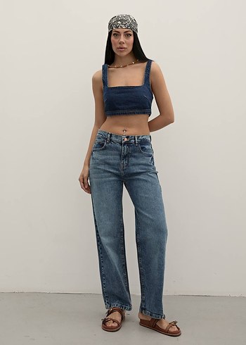 Zara Model ihracat üretim Regular Fit Mavi Denim Kadın Jean