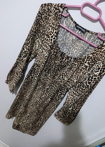 Leopar Desenli Kadın Uzun Kollu Uzun Boy Elbise - Görsel 3