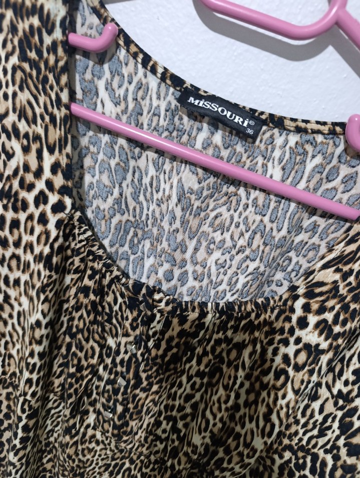 Leopar Desenli Kadın Uzun Kollu Uzun Boy Elbise - Görsel 2