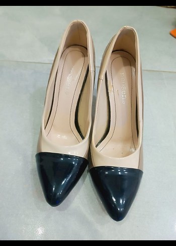 Bej Siyah Topuklu Stiletto Kadın Ayakkabı - Görsel 2