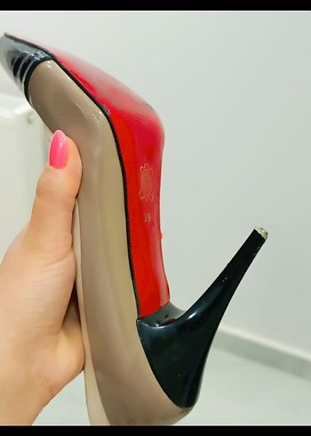 Bej Siyah Topuklu Stiletto Kadın Ayakkabı - Görsel 3