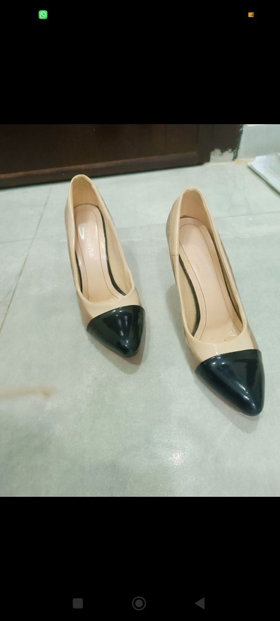 Bej Siyah Topuklu Stiletto Kadın Ayakkabı - Görsel 5