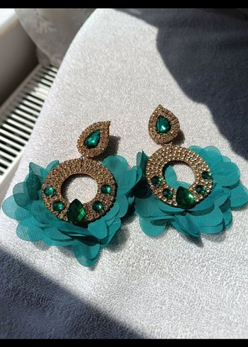 Turkuaz Renkli Çiçekli şık Küpe - Görsel 3