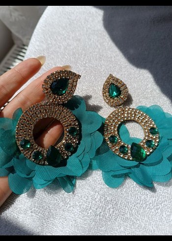 Turkuaz Renkli Çiçekli şık Küpe - Görsel 2