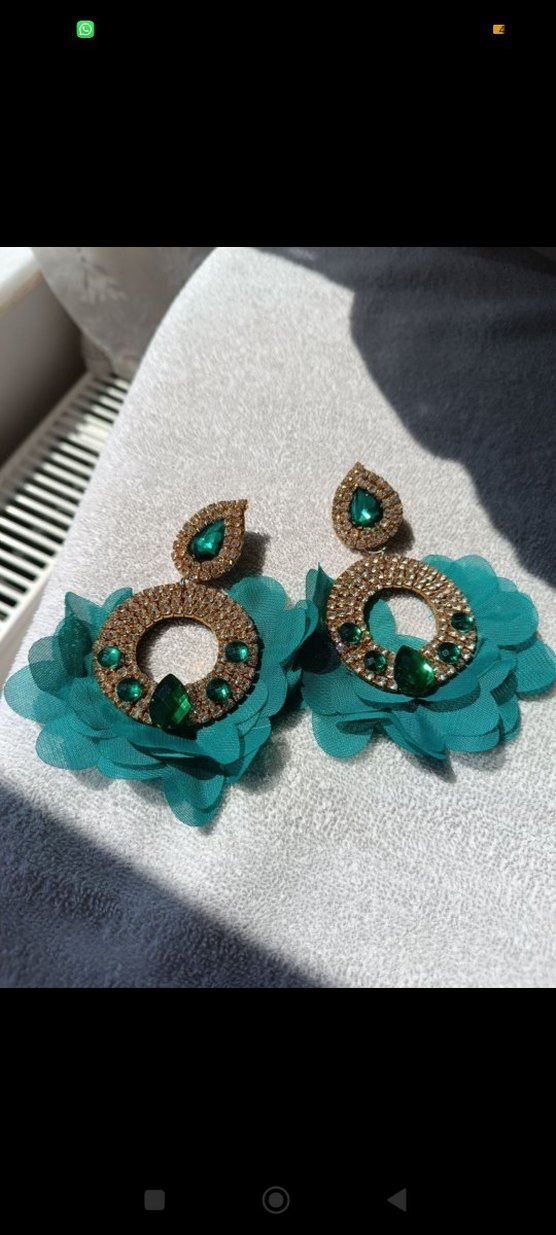 Turkuaz Renkli Çiçekli şık Küpe - Görsel 3