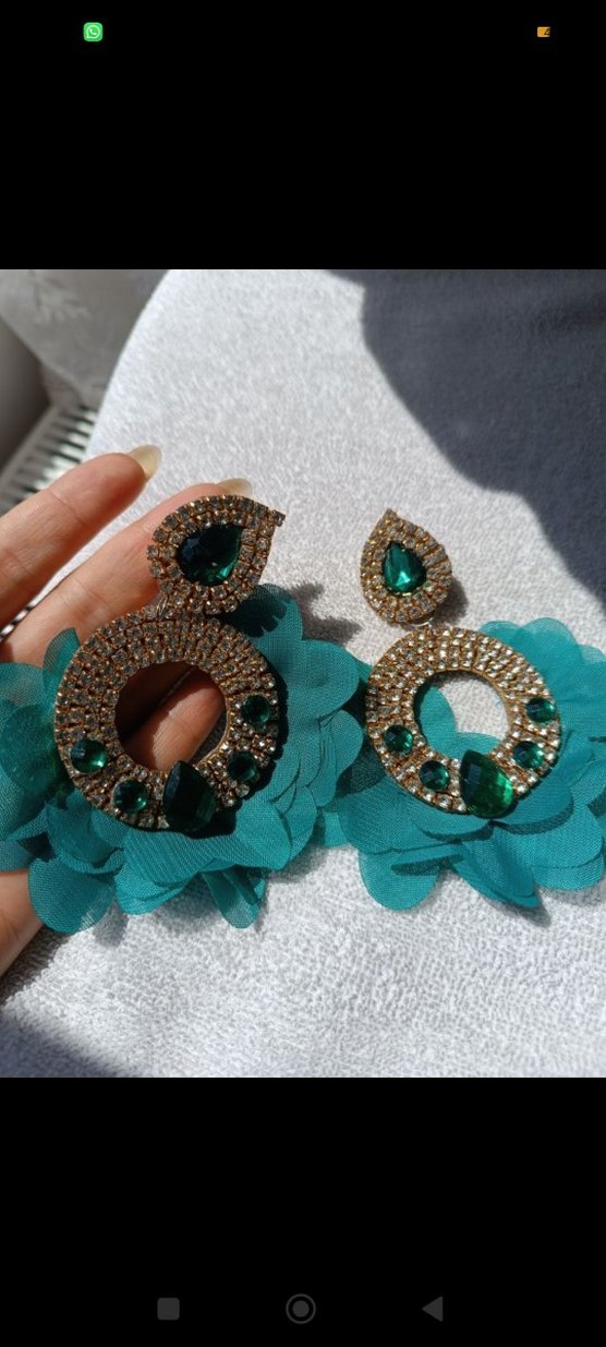 Turkuaz Renkli Çiçekli şık Küpe - Görsel 2