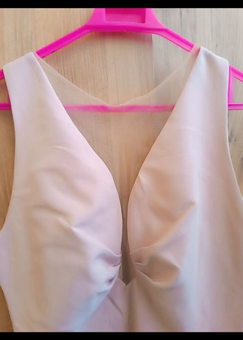 Pudra Pembe V Yakalı Midi Elbise - Görsel 8