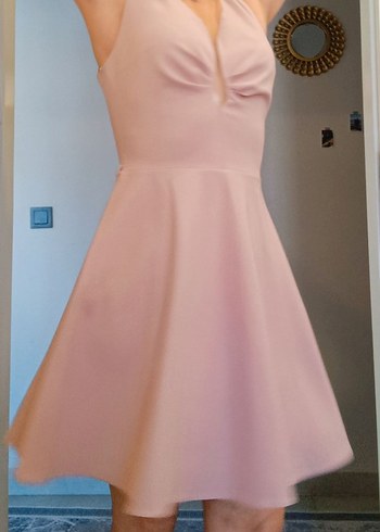 Pudra Pembe V Yakalı Midi Elbise - Görsel 3