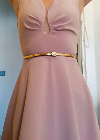 Pudra Pembe V Yakalı Midi Elbise - Görsel 2