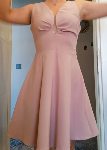 Pudra Pembe V Yakalı Midi Elbise - Görsel 6