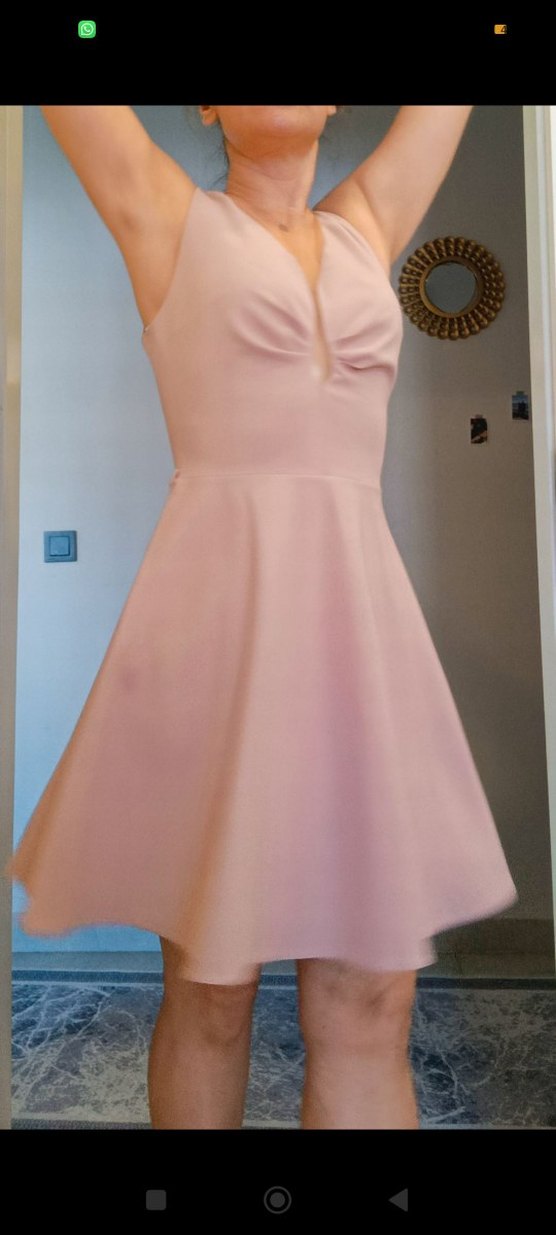 Pudra Pembe V Yakalı Midi Elbise - Görsel 3