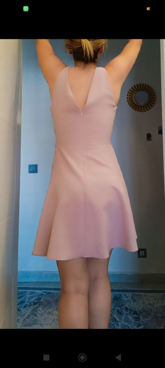 Pudra Pembe V Yakalı Midi Elbise - Görsel 5